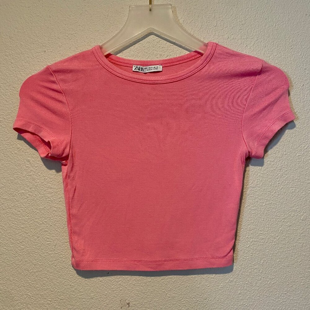 Zara Pink Ribbed Baby Tee T-Shirt Women’s‎ Size Small Short Sleeve